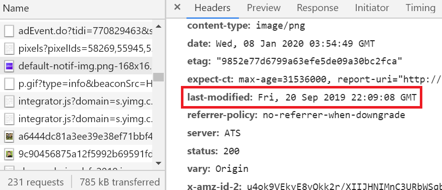 Cache Last Modified Header