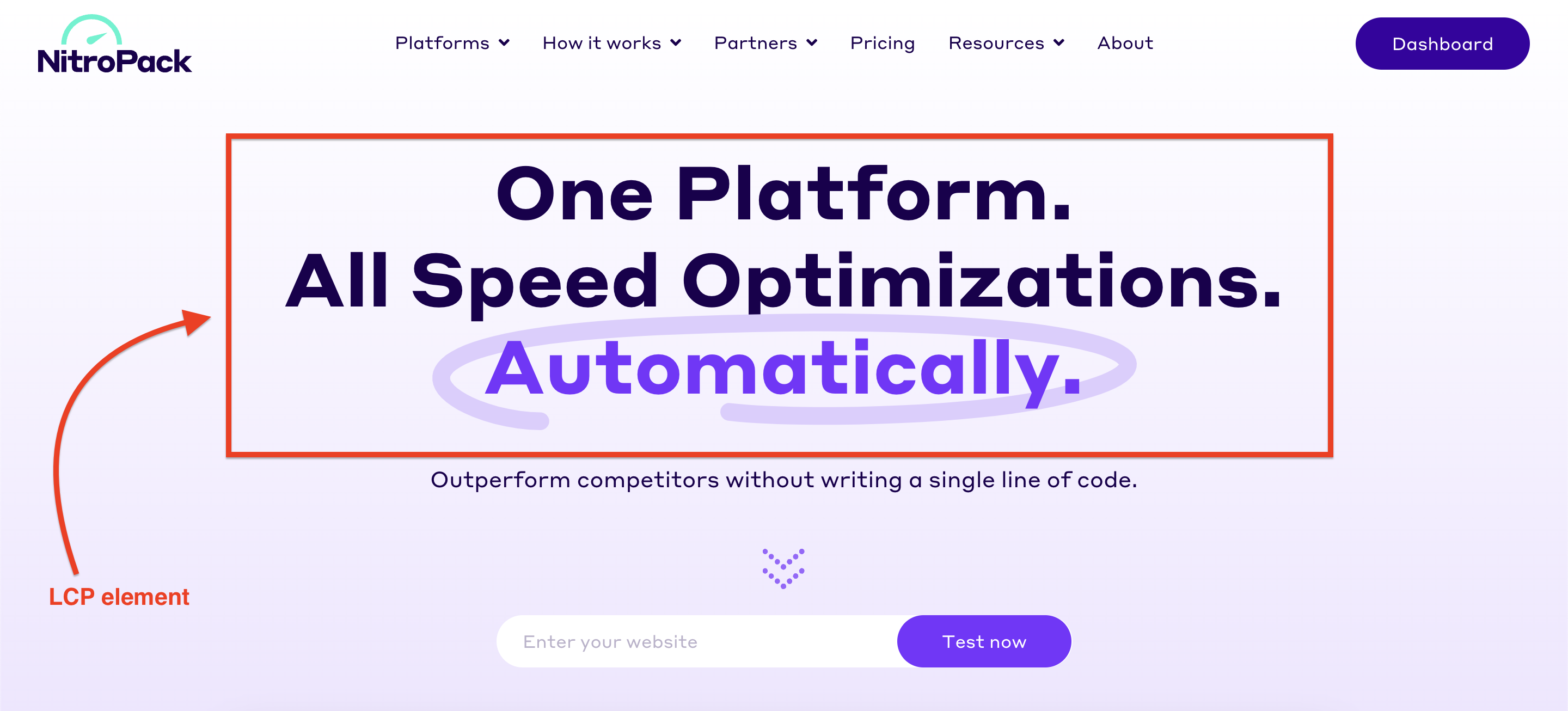 NitroPack home page LCP element