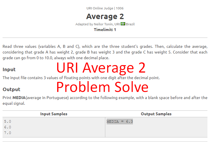 uri average 2 1006 problem solve